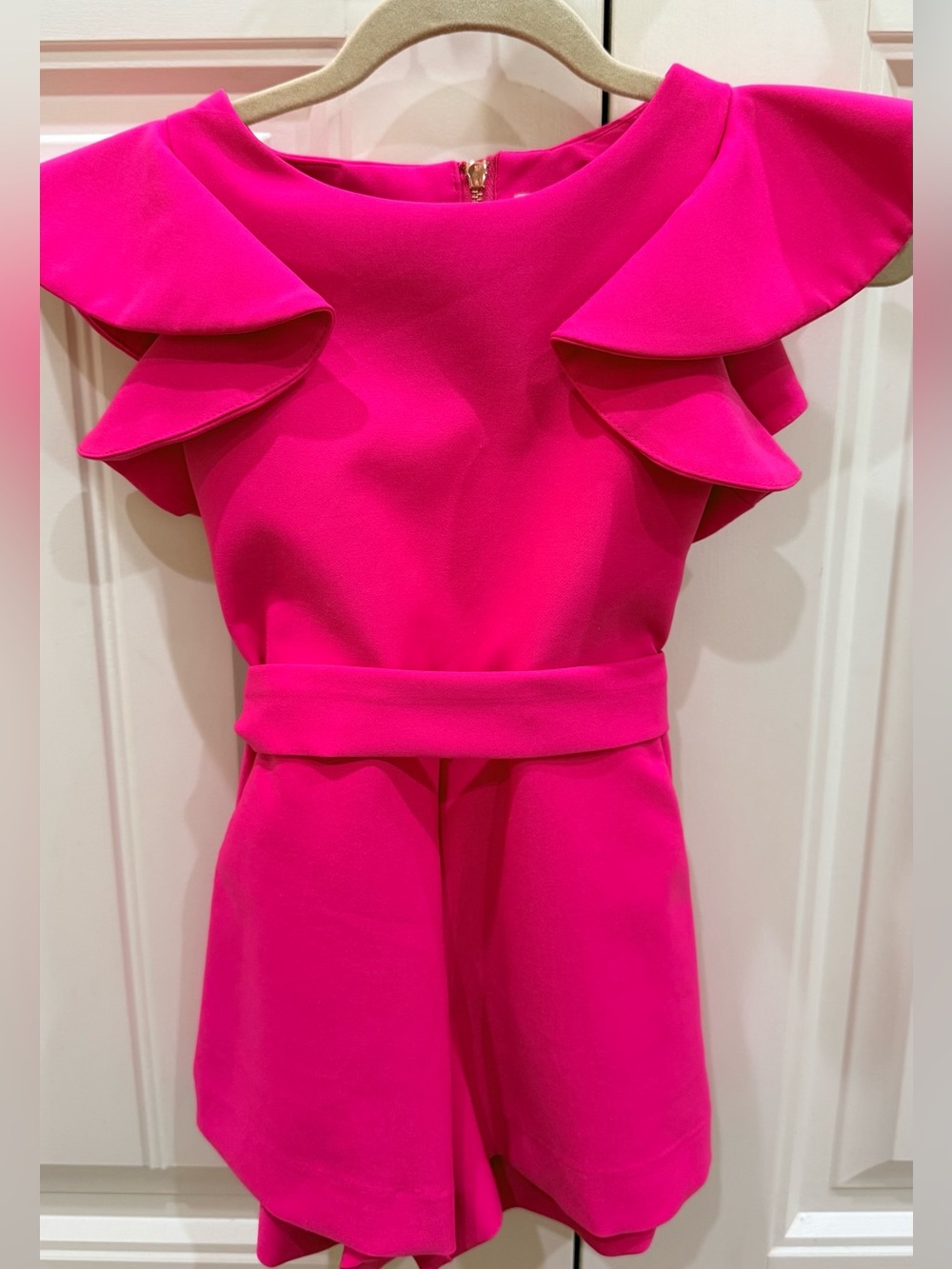 GB girls Fuchsia Ruffle-Sleeve Romper